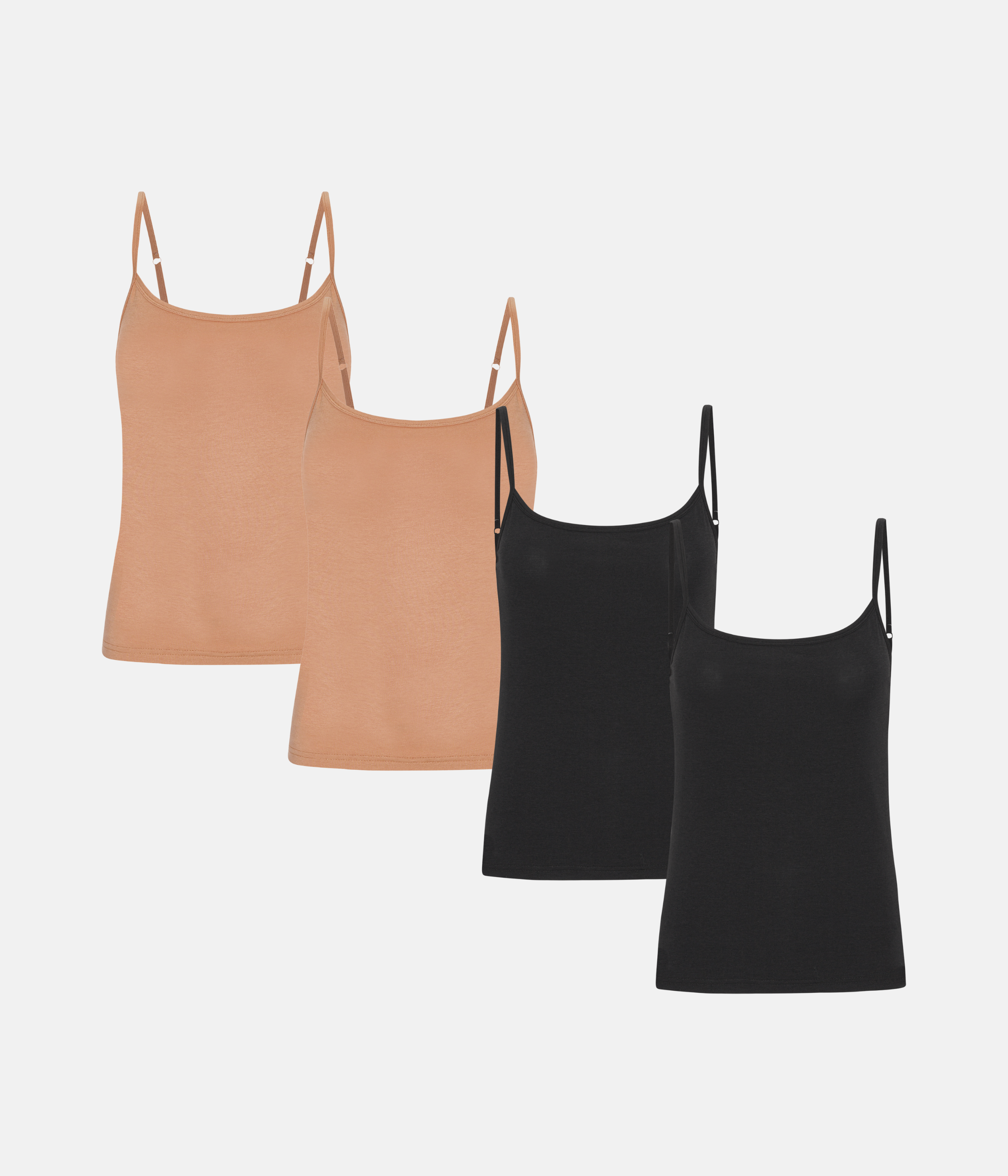 Toppe med Tynde Stroppe 4-Pak - Sort/Tan