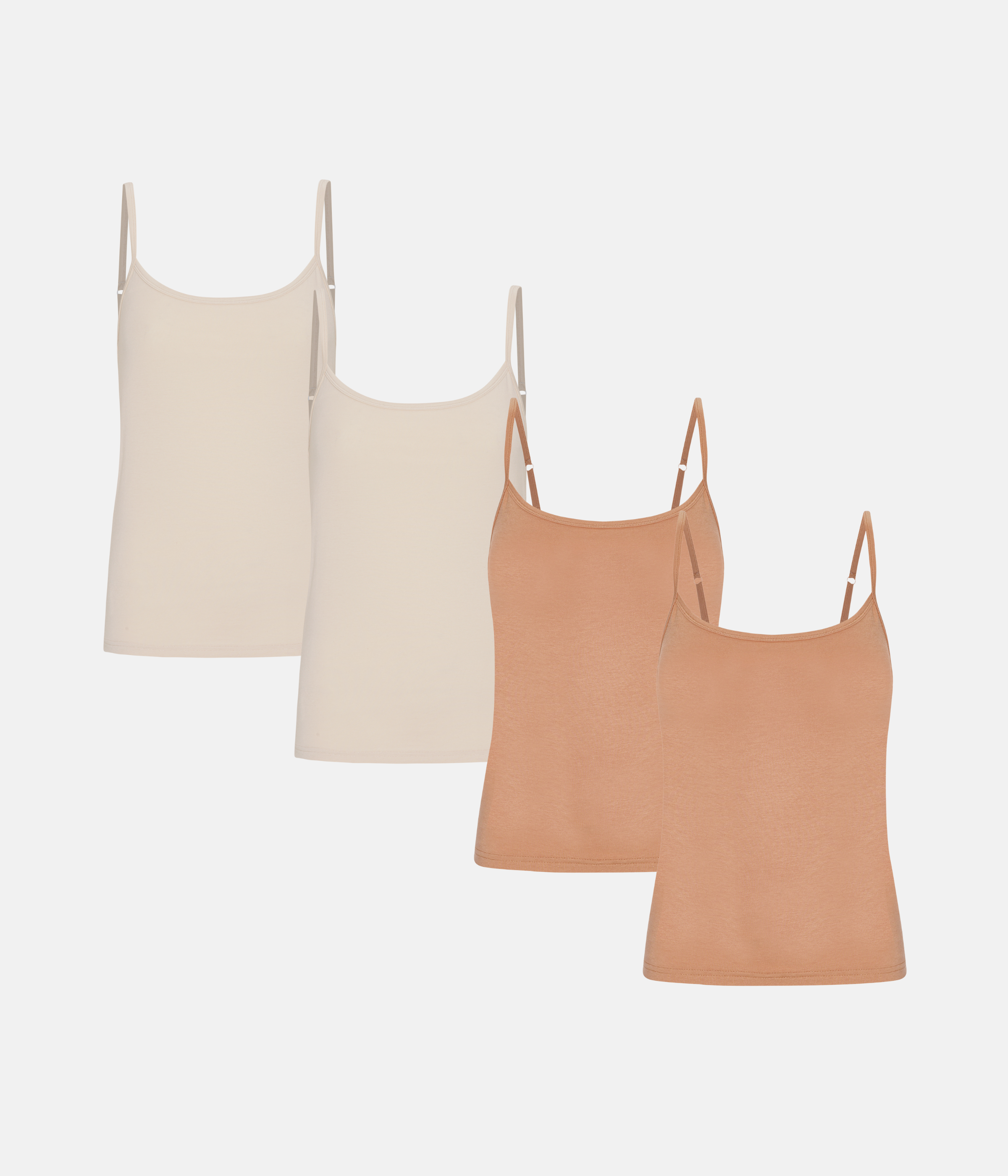 Toppe med Tynde Stroppe 4-Pak - Tan/Cream