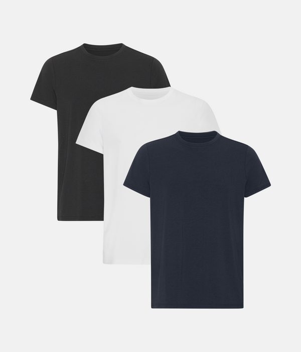 3-pack bambu t-shirt svart/vit/marinblå