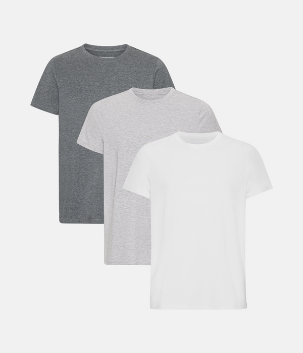 3-pack bambu t-shirt mörkgrå melerad/ljusgrå/vit