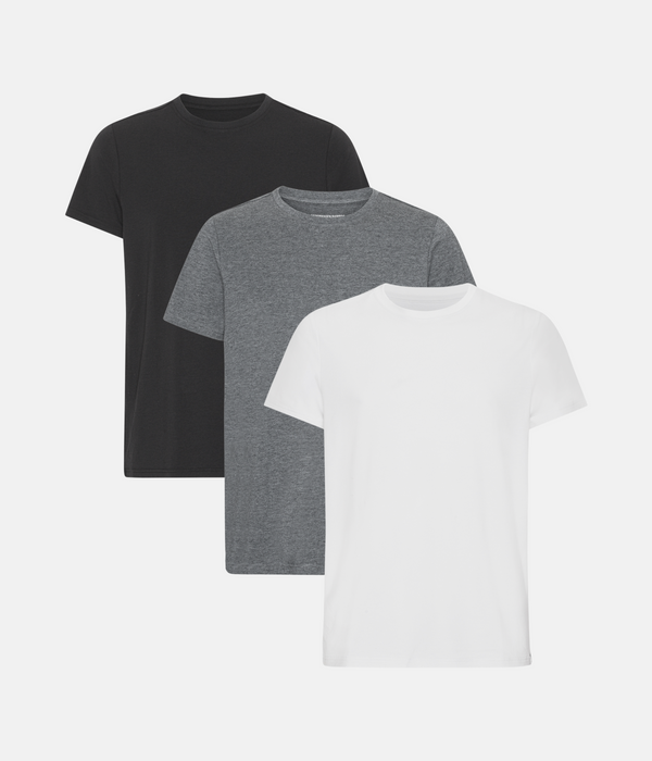 3-pack bambu t-shirt svart/mörkgrå melerad/vit