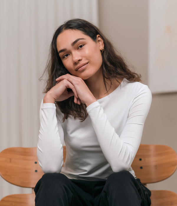 Vit långärmad bambu t-shirt