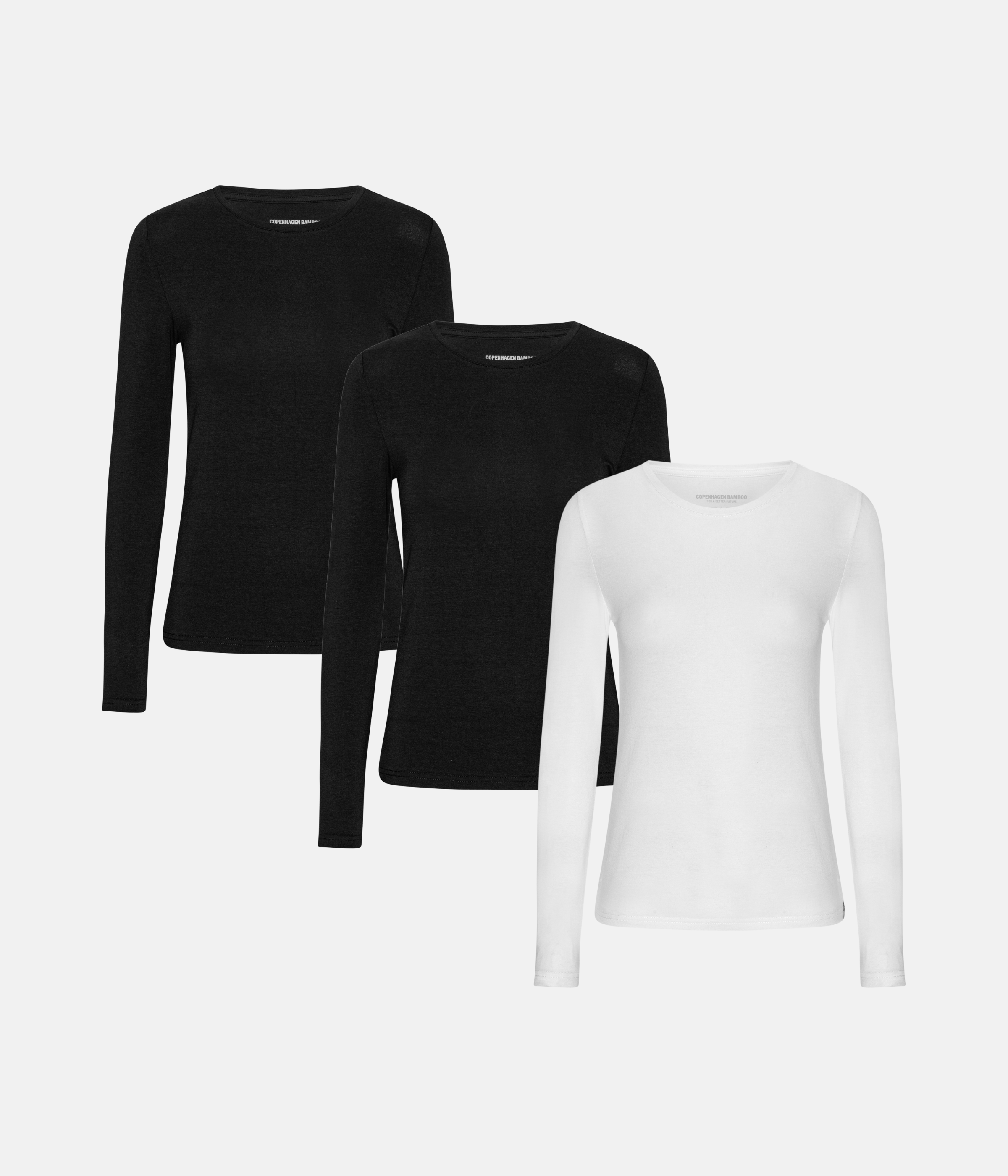 Langærmet T-shirt 3 Pak - Sort/Sort/Hvid