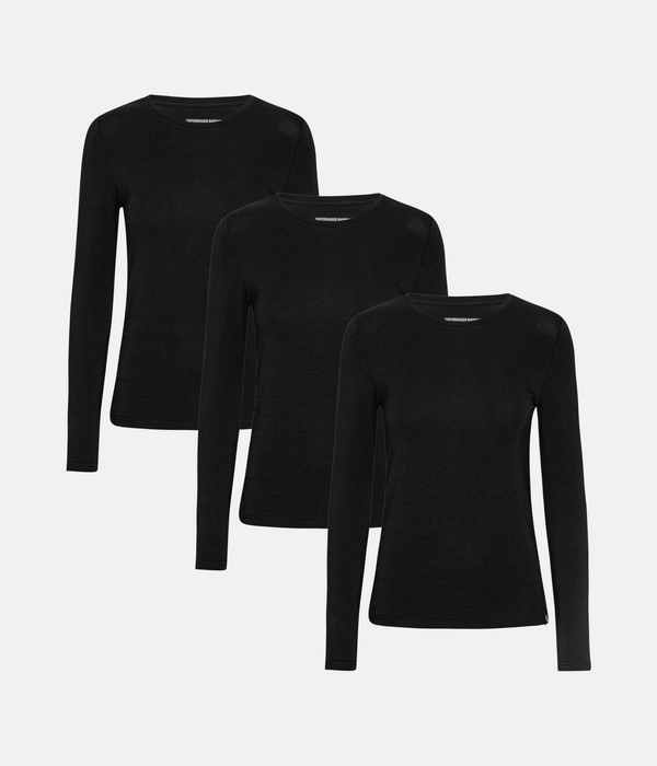 3-pack svart bambu-t-shirt med långa ärmar