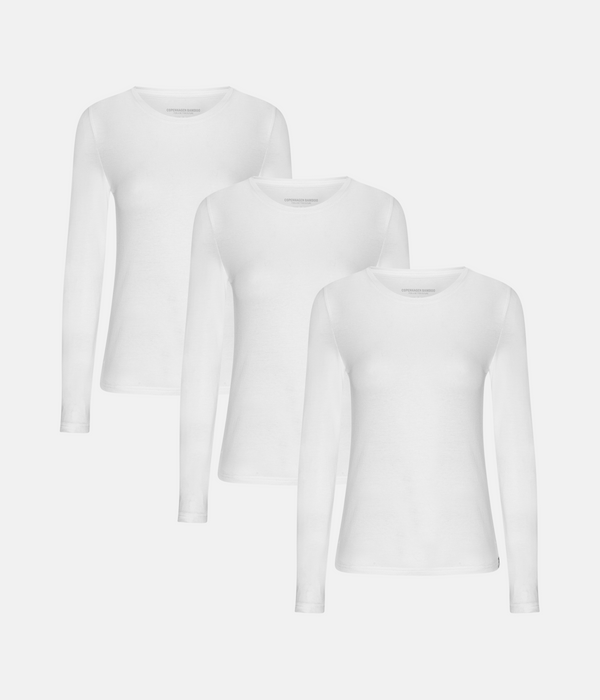 3-pack vit bambu-t-shirt med långa ärmar