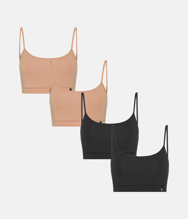 4-pack bh-topp med tunn vaddering svart/brun