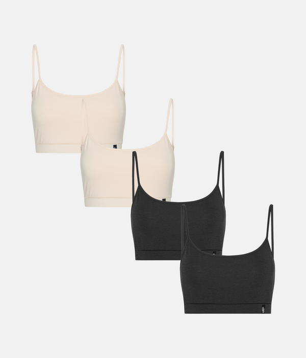 4-pack bh-topp med tunn vaddering svart/kräm