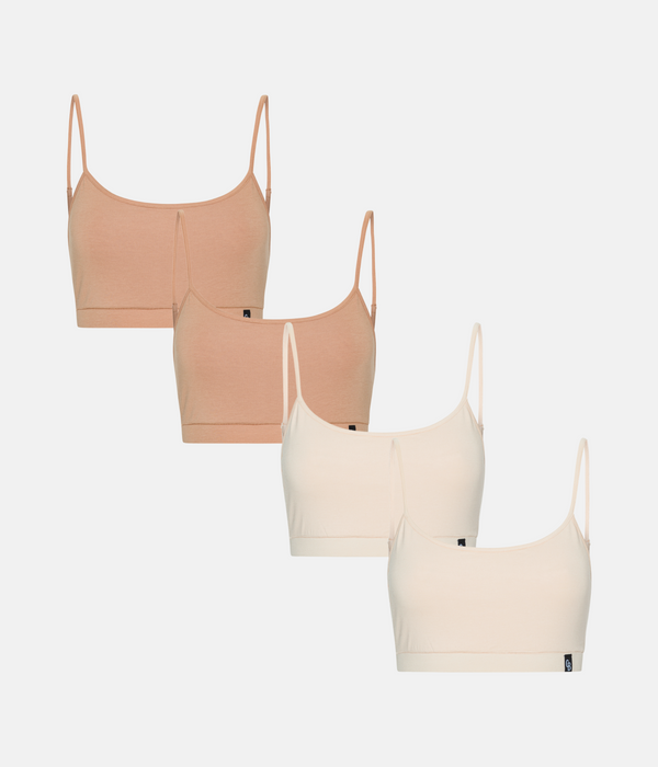 4-pack bh-topp med tunna band brun/kräm
