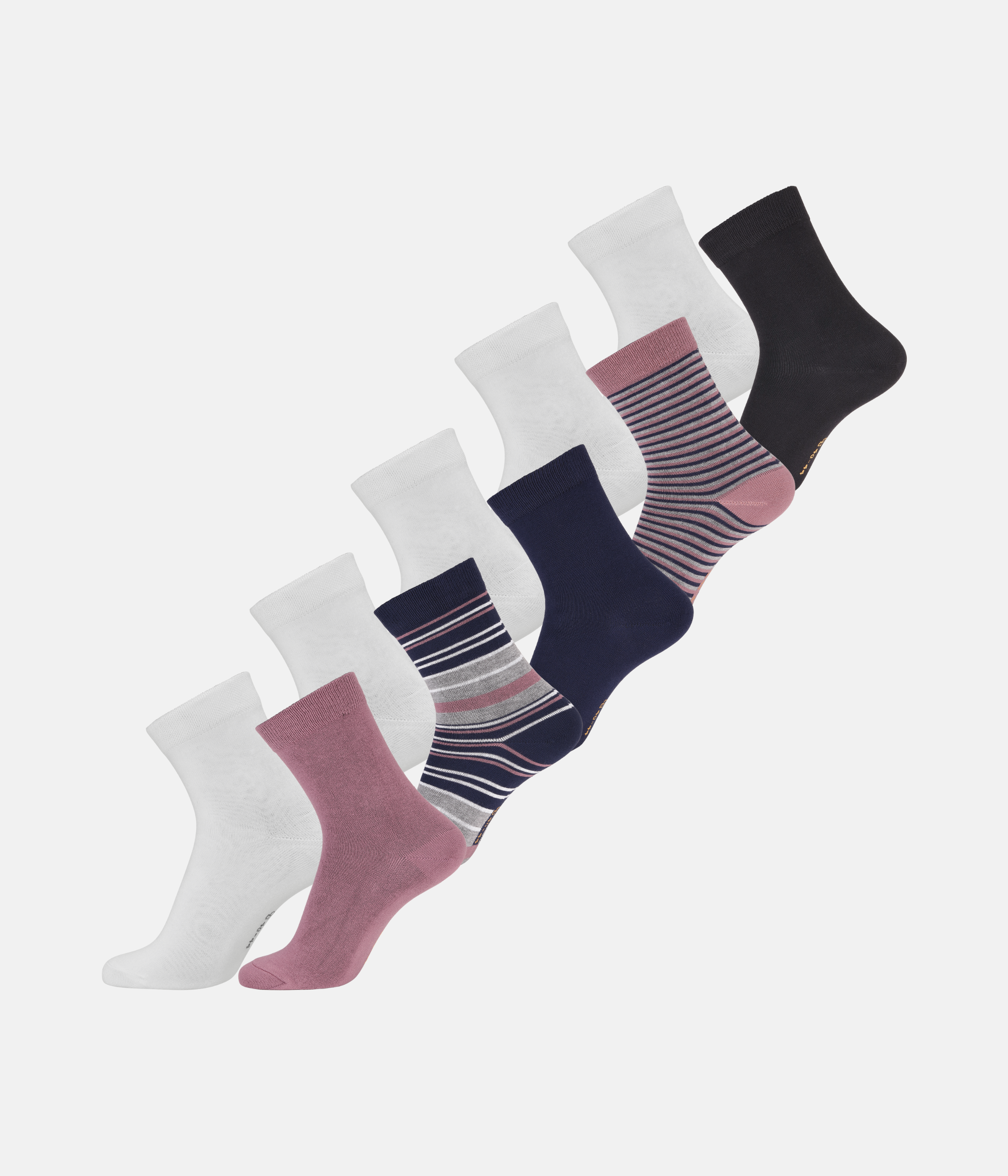 10 Par Bambus Strømper Low Cut - Hvid/Mauve Mix
