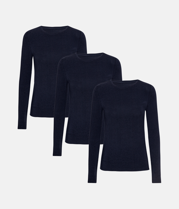 3-pack marinblå långärmad t-shirt i bambu