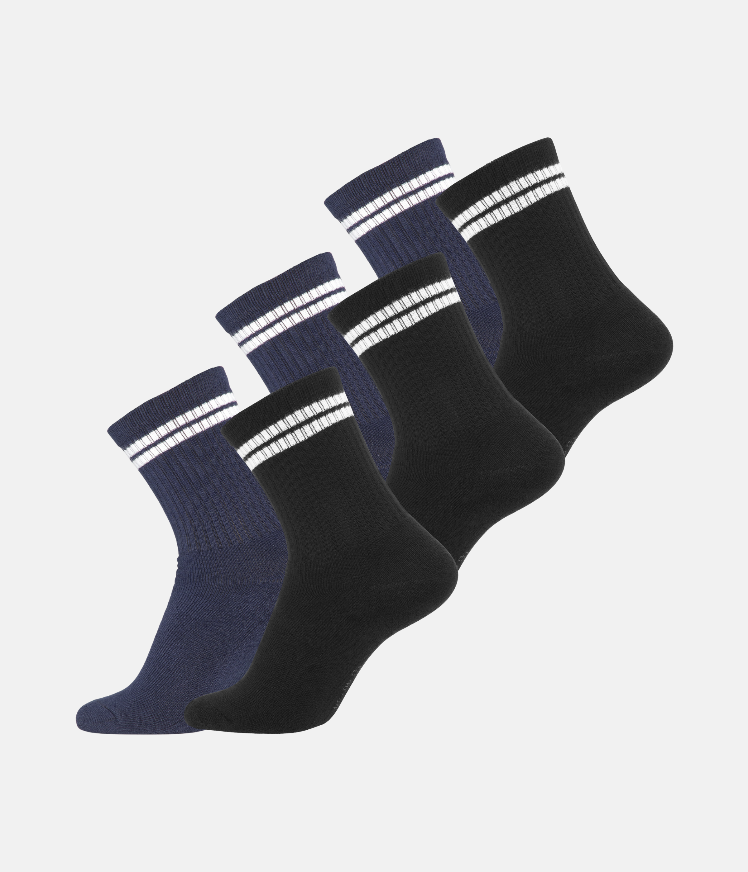 6 Par Bambus Tennissokker - Sort med hvide striber/Navy med hvide striber