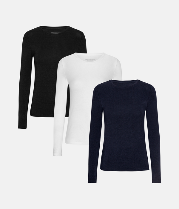 3-pack bambu långärmad t-shirt svart/vit/marinblå