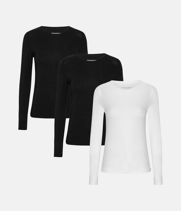 3-pack långärmad t-shirt i bambu svart/svart/vit