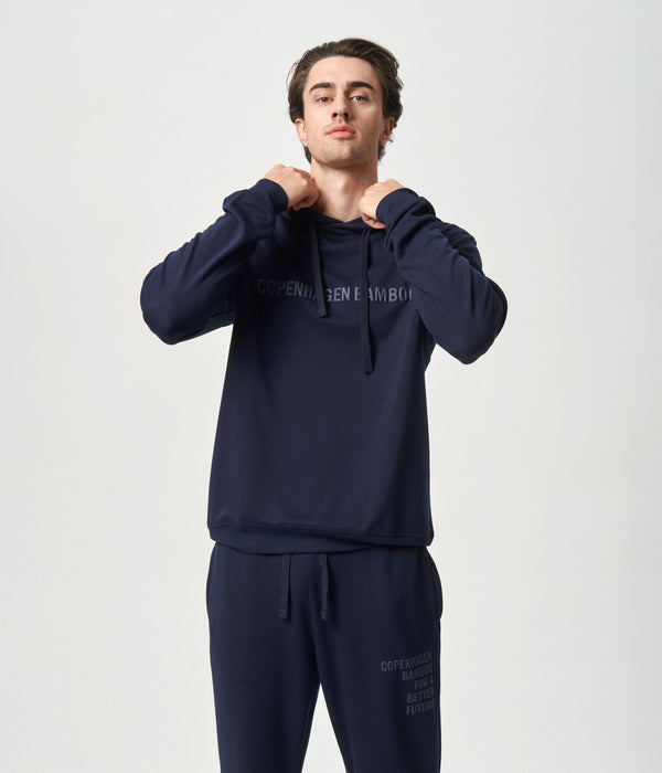 Navy bambu hoodie med logga