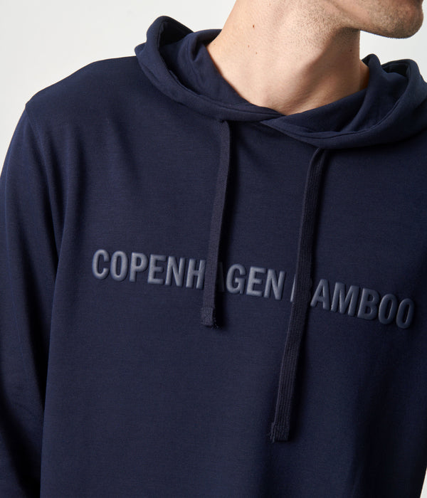 Navy bambu hoodie med logga