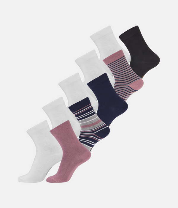 10 par bambusockor i vit/mauve-mix med lågt snitt