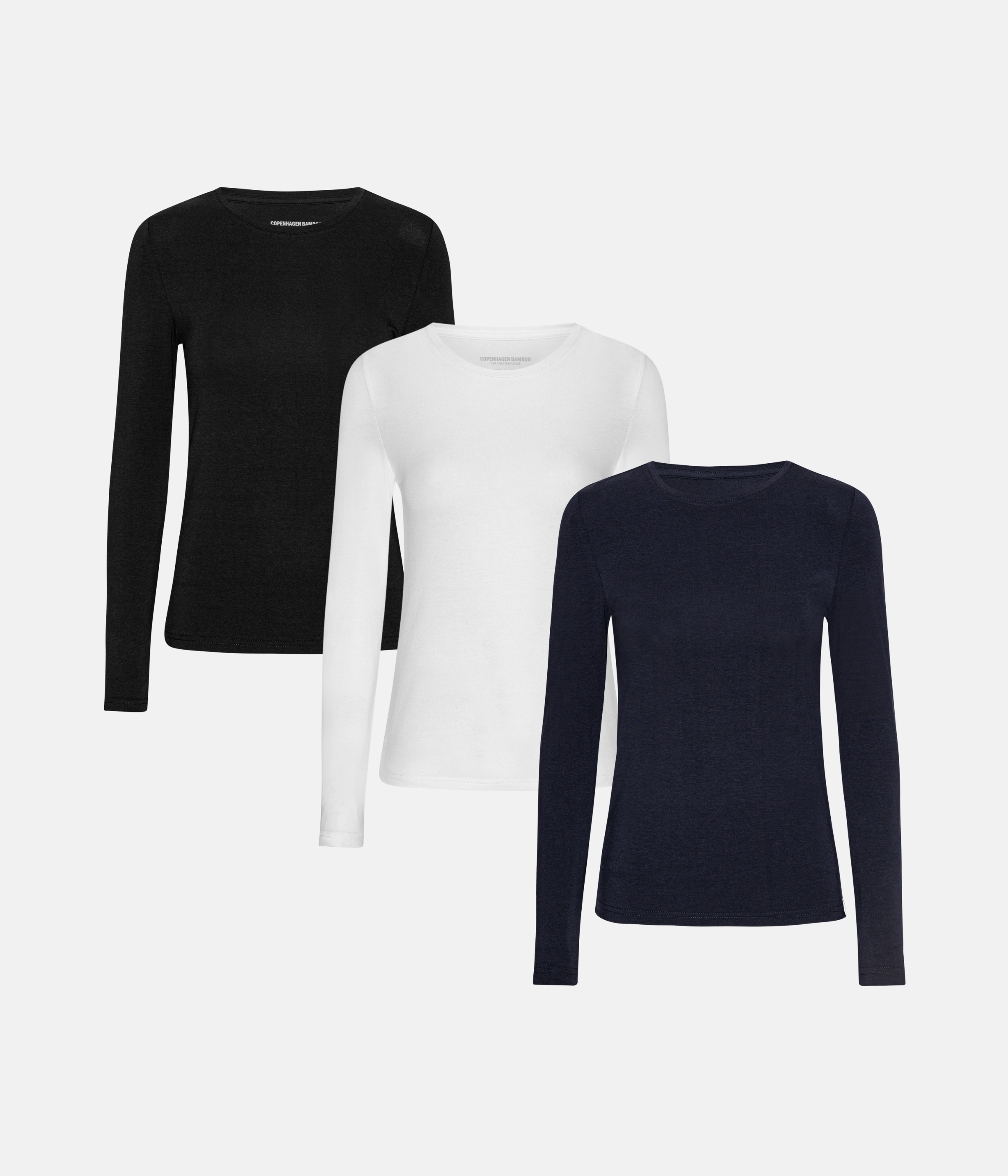 Langærmet T-shirt 3 Pak - Sort/Hvid/Navy