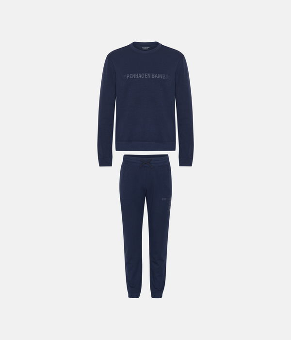 Marinblått joggingset i bambu med logotyp