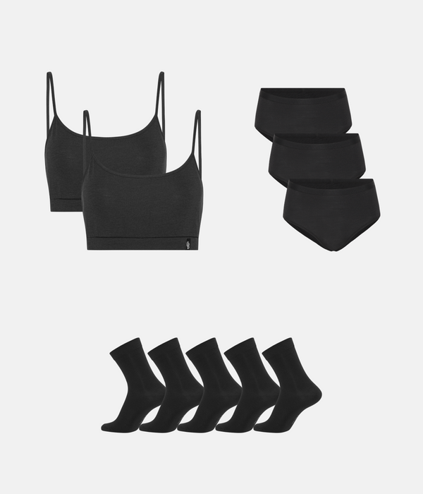 Bambupaket - BH &amp; Maxitrosor &amp; Strumpor - Svart