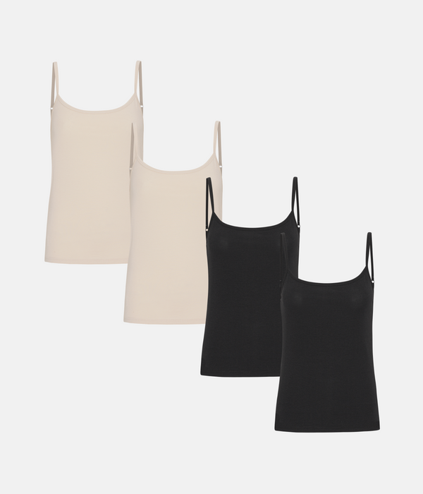 4-pack bambutoppar med tunna axelband svarta/krämfärgade