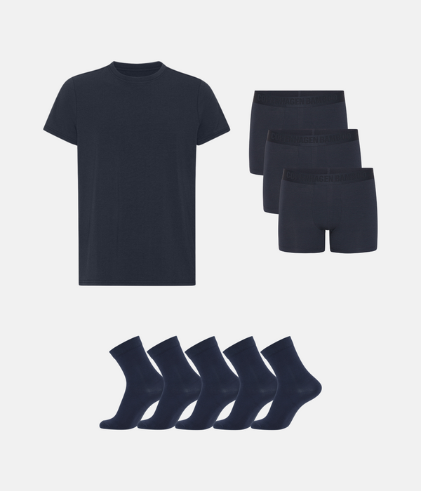 Bambupaket - T-shirt &amp; Underkläder &amp; Strumpor - Marinblå
