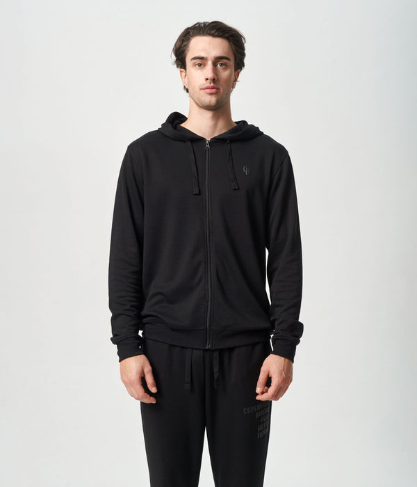 Svart bambu hoodie med dragkedja