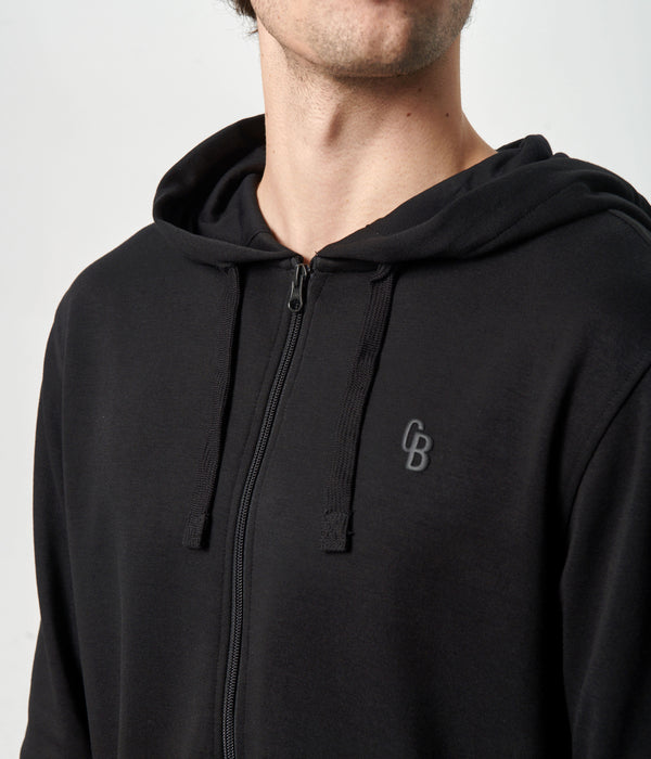 Svart bambu hoodie med dragkedja