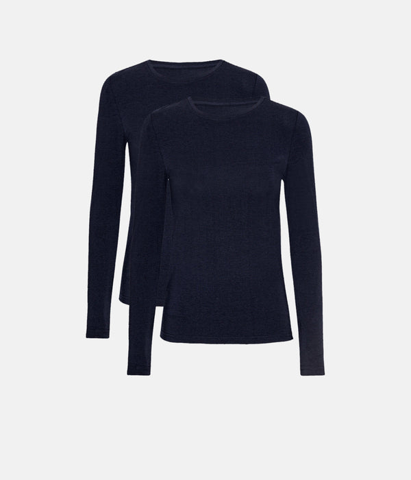 2 pak blå langærmet bambus T-shirt